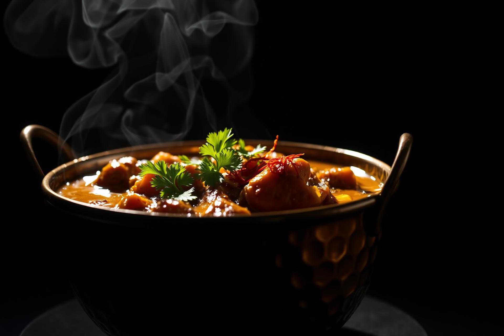 Steaming curry in copper bowl