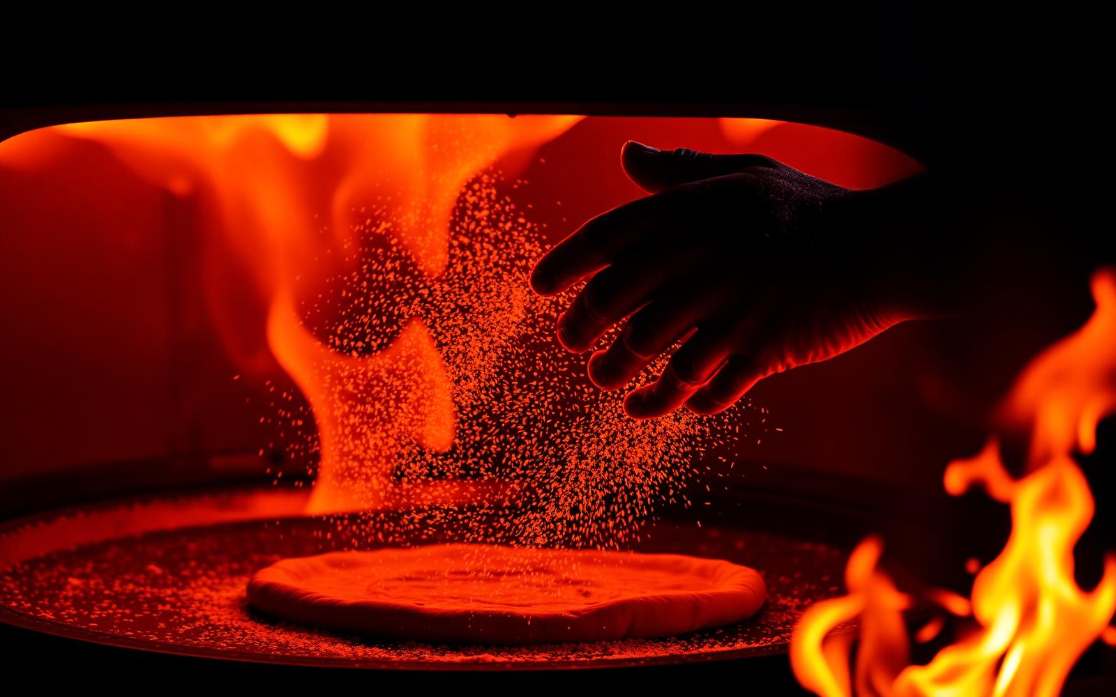Glowing tandoor oven with flames